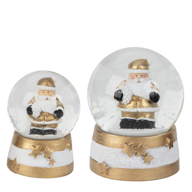 2 Schneekugeln Weihnachtsmann auf weiß gold Sockel - 45mm - > 65mm für Wichtelzauber Vergrößerungszauber - Schneekugelhaus