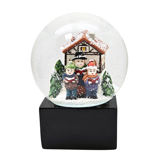 Schneekugel Weihnachtssinger auf Sockel schwarz eckig "PURE-Line" 10 cm Durchmesser