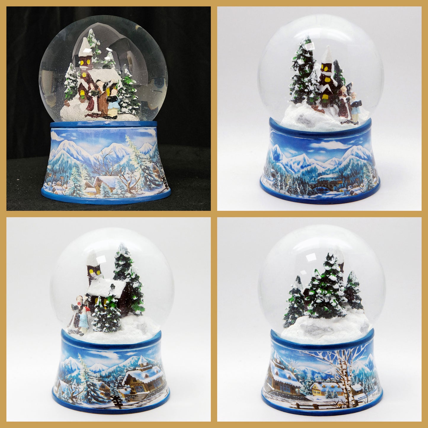 Schneekugel Romantischer Winterspaziergang auf Sockel Winterlandschaft hellblau mit Spieluhr