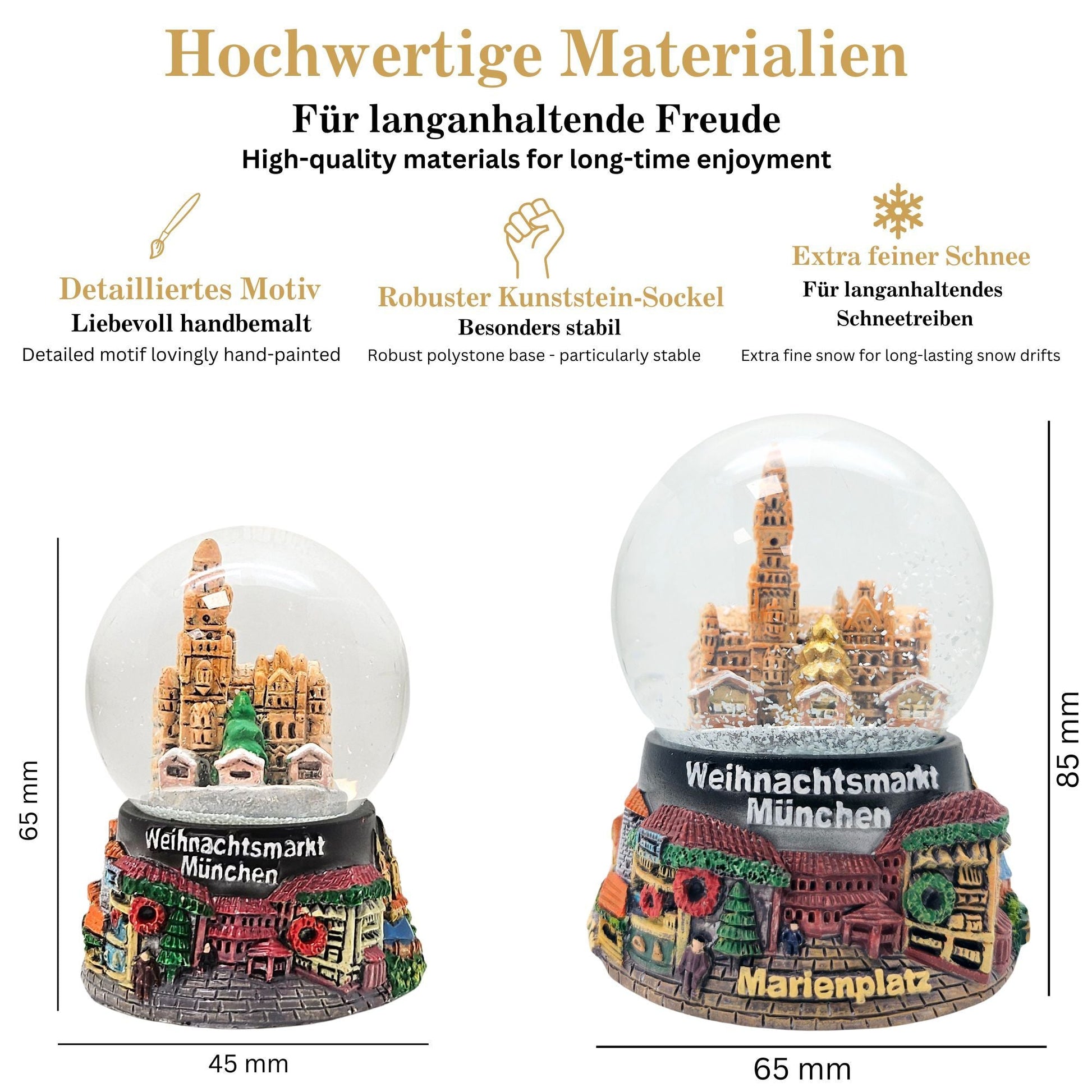 2er Set Souvenir - Schneekugeln Christkindlmarkt München in 2 Größen - Schneekugelhaus