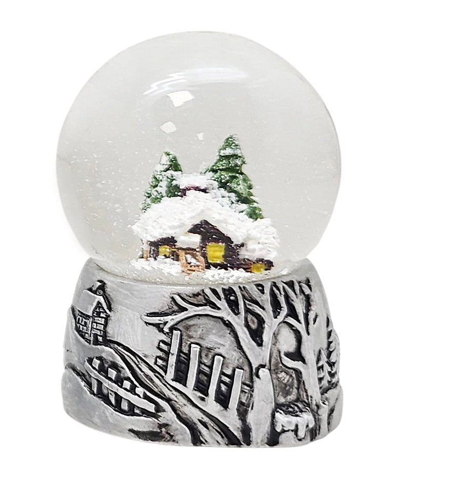 3 süße Mini - Schneekugeln Winter & Weihnacht mit Sockel antik silber B: 45mm - Schneekugelhaus