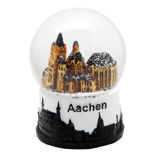 Souvenir Schneekugel Aachen mit Achener Dom und Skyline in schwarz weiß