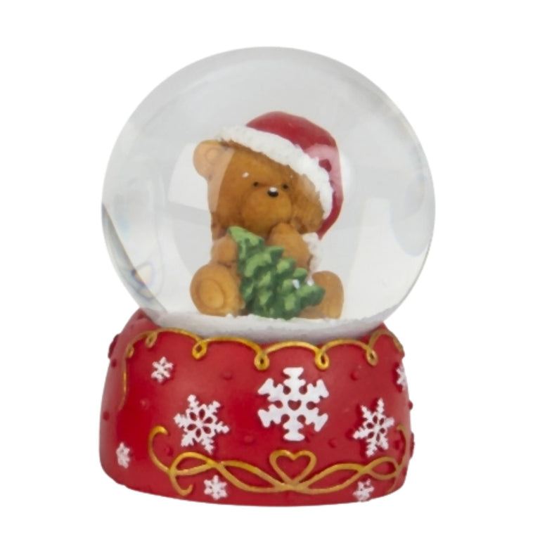4 Schneekugeln Schneemann Weihnachtsmann mit Sockel rot weiß Schneeflocke B: 65mm - Schneekugelhaus