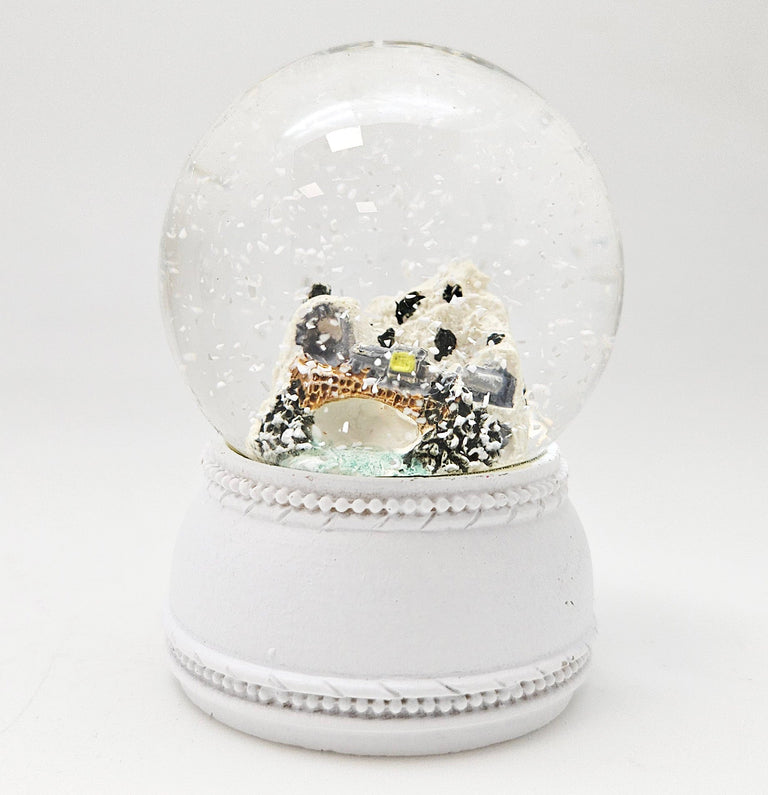 4 süße Mini - Schneekugeln Winter & Weihnacht, Rehkitz mit Sockel weiß Nostalgie B: 45mm - Schneekugelhaus