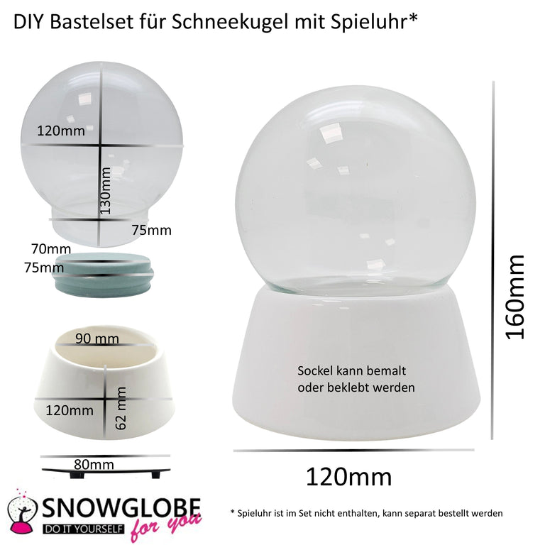 DIY-Komplett-Bastelset für Glas-Schneekugel 120x160mm mit Schnee, Glitzer, Wasserklar & Kleber