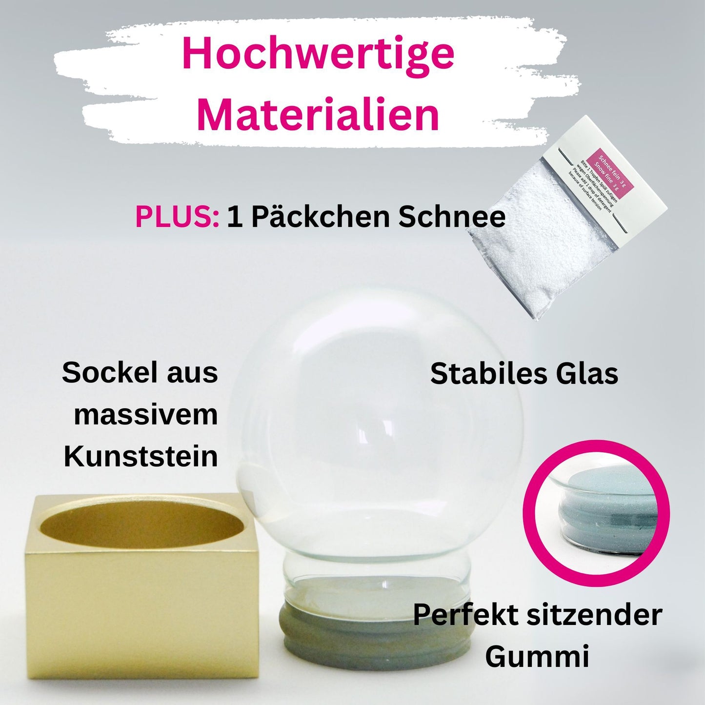 DIY-Komplett-Bastelset für Glas-Schneekugel 100x120mm gold mit Schnee, Glitzer, Wasserklar & Kleber