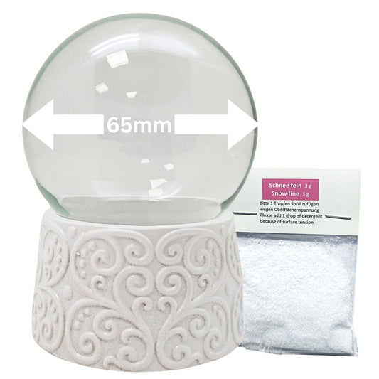 65mm - Do - it - Yourself Schneekugel mit Glas und Ornament - Sockel Bastelset - 1x Schnee - Schneekugelhaus