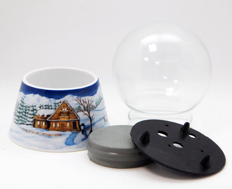 100mm-Do-it-Yourself Schneekugel mit Sockel  Winterlandschaft mittelblau für Spieluhr