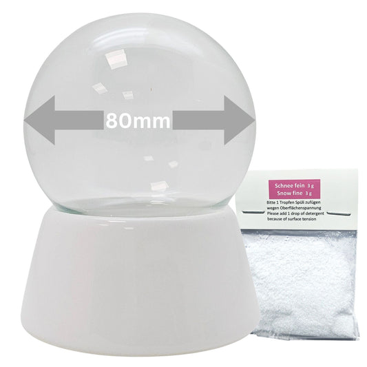 80mm - Do - it - Yourself Schneekugel mit Glas und Porzellan - Sockel - 1x Schnee - Schneekugelhaus