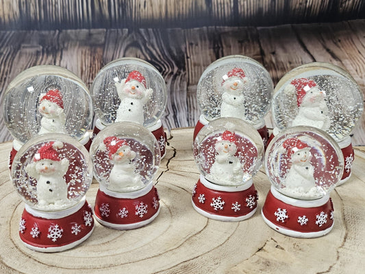 Adventspaket groß - Schneemann rot weiß mit 8 Schneekugeln in zwei Größen - Schneekugelhaus