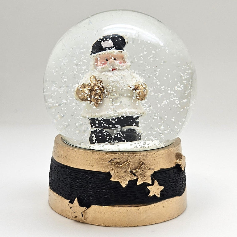 Adventspaket schwarz weiß gold Weihnachtsmann mit 4 Schneekugeln in zwei Größen - Schneekugelhaus