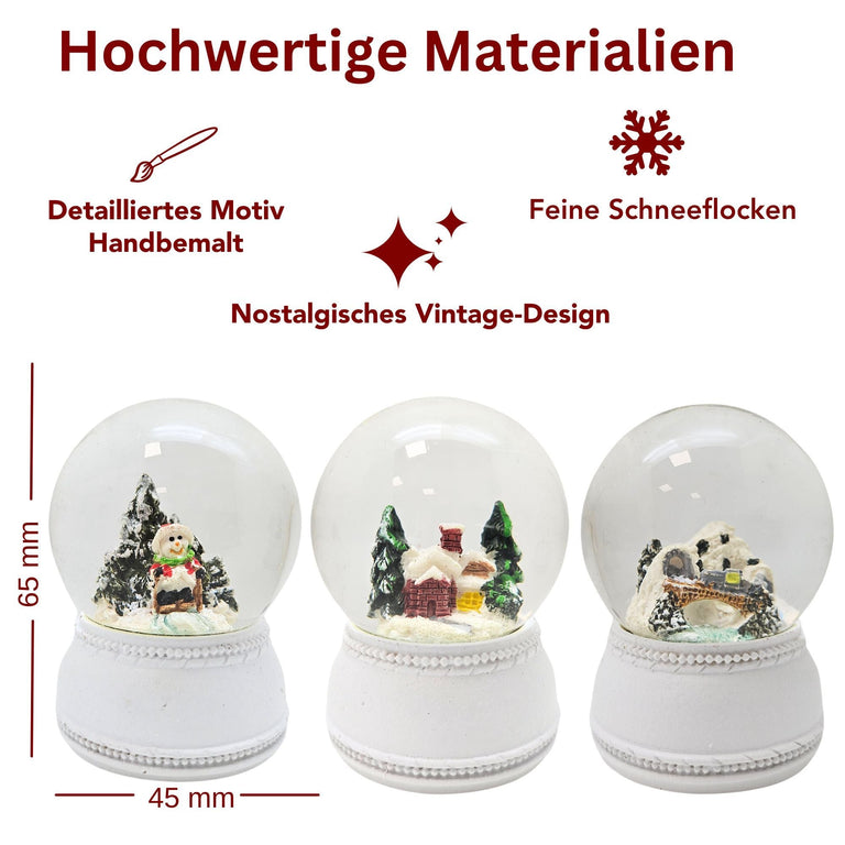Dekopaket - Bergdorf weiß Nostalgie mit 4 Schneekugeln in mehreren Größen - Schneekugelhaus