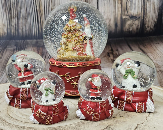 Dekopaket groß - Rot goldenes Weihnachten mit 5 Schneekugeln in mehreren Größen - Schneekugelhaus