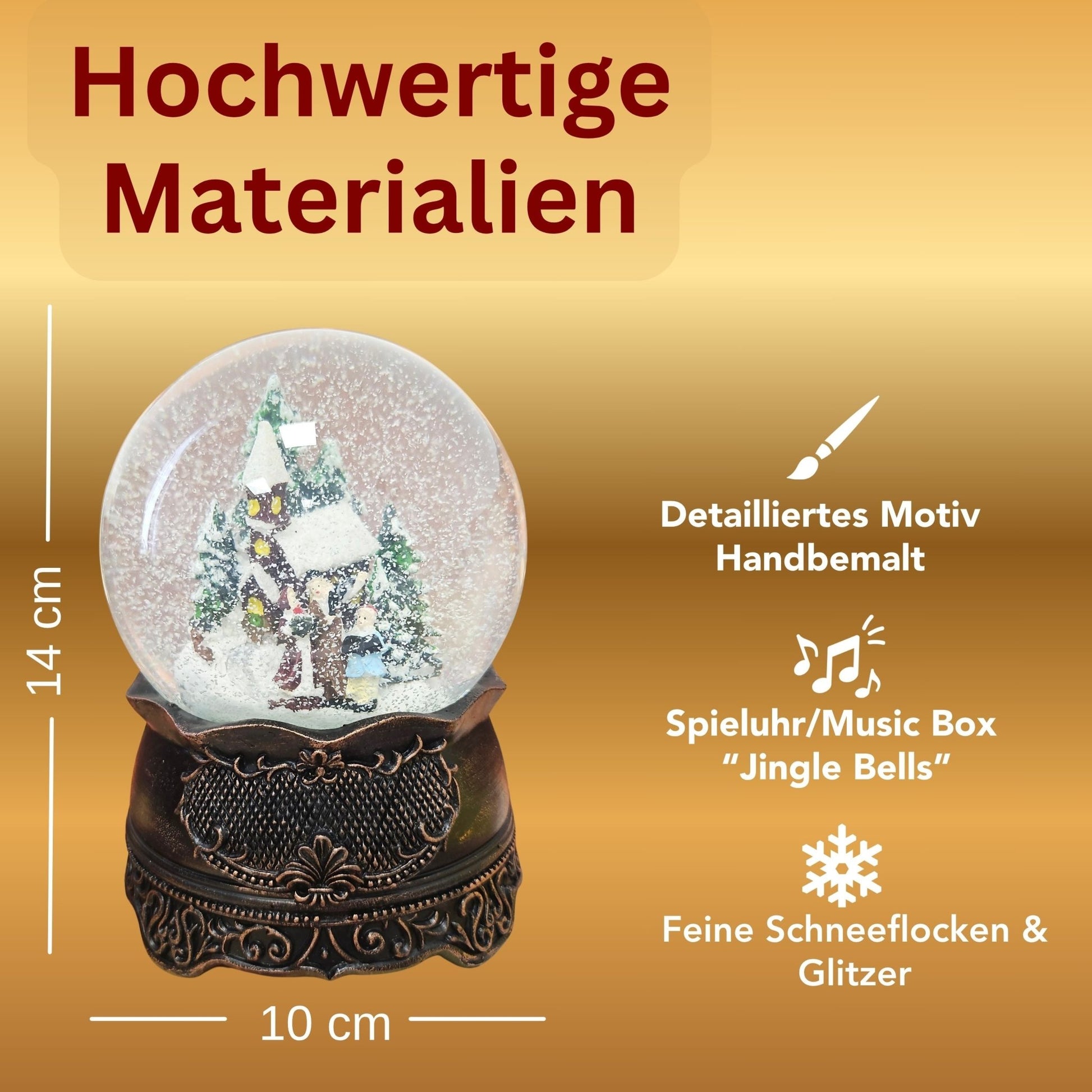 Dekopaket - Nostalgie Schneekugel Kupfer Antik mit 4 Schneekugeln in mehreren Größen - Schneekugelhaus