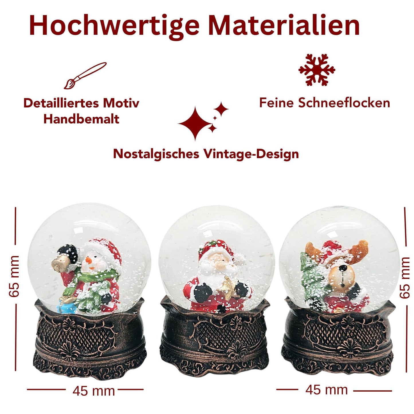 Dekopaket - Nostalgie Schneekugel Kupfer Antik mit 4 Schneekugeln in mehreren Größen - Schneekugelhaus