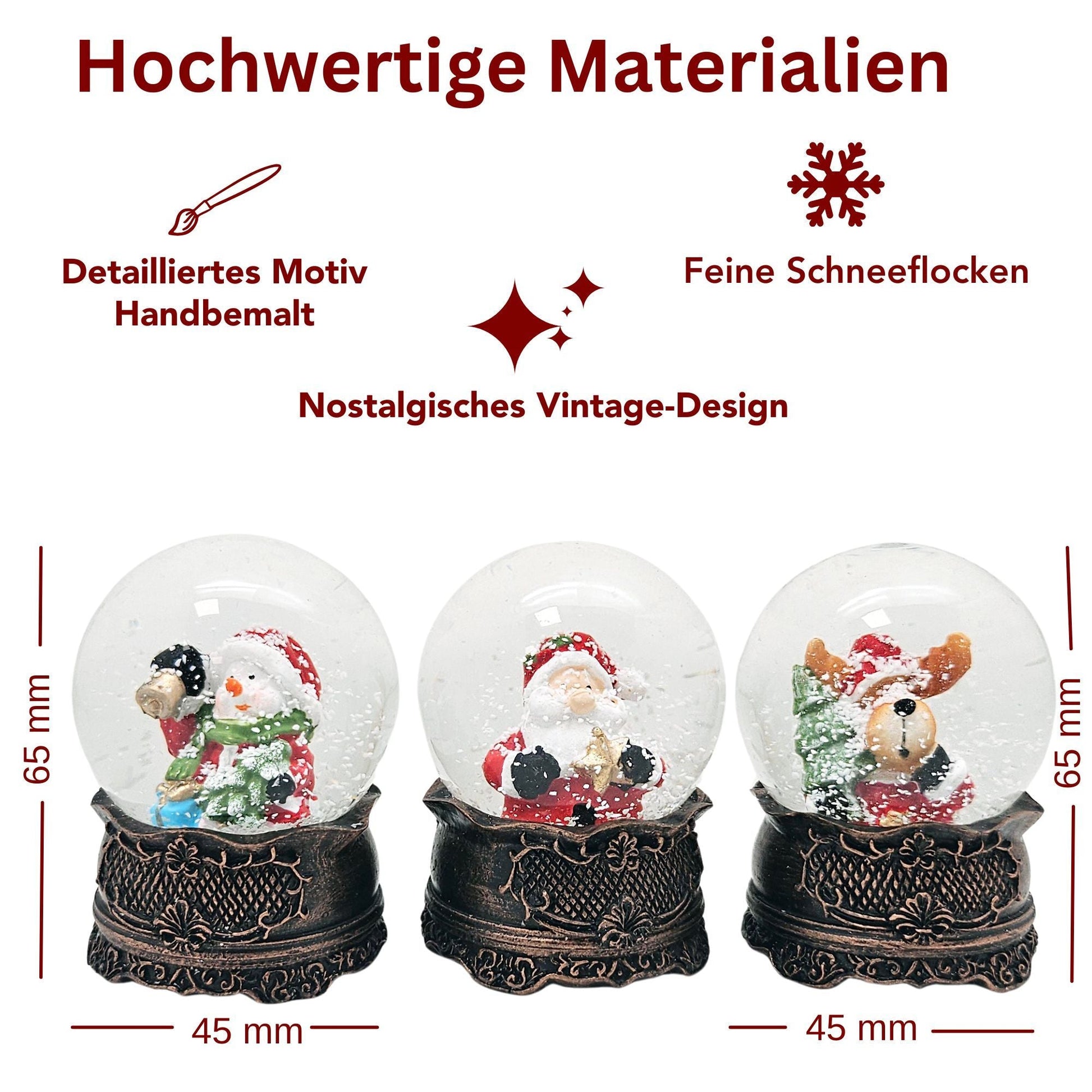 Dekopaket - Nostalgie Schneekugel Kupfer Antik mit 4 Schneekugeln in mehreren Größen - Schneekugelhaus