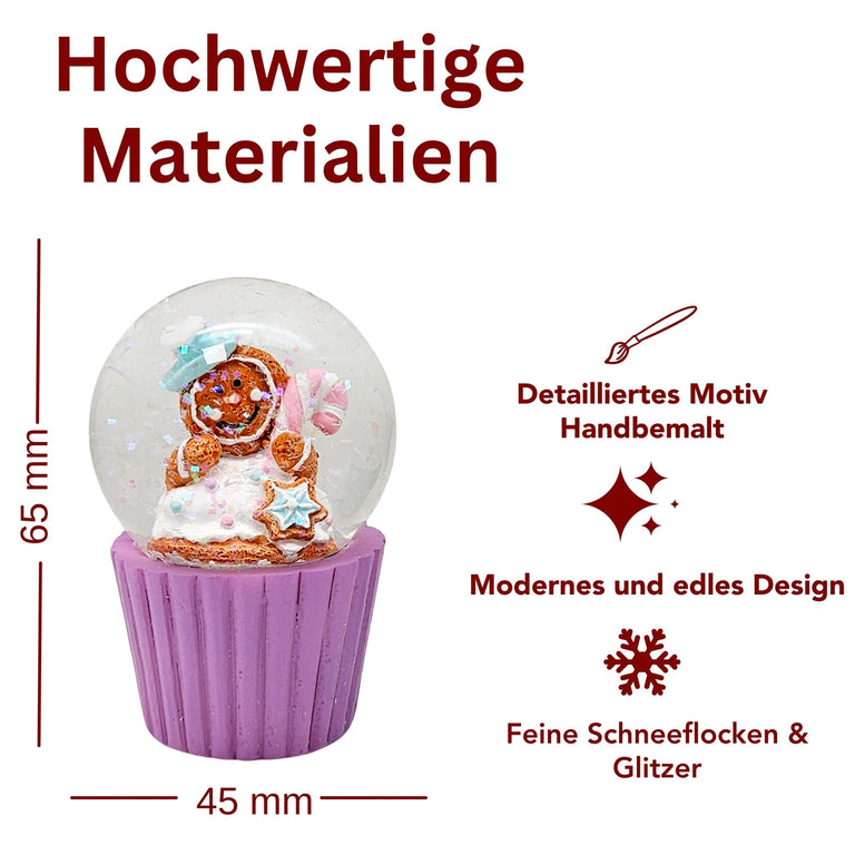 Dekopaket - Weihnachtsbäckerei Lebkuchenfamilie Muffin mit 3 Schneekugeln in mehreren Größen - Schneekugelhaus