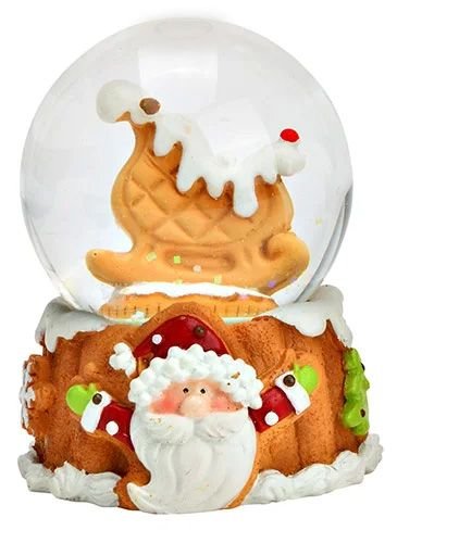 Dekopaket - Weihnachtsbäckerei Lebkuchenfamilie Weihnachtswaffel mit 3 Schneekugeln in mehreren Größen - Schneekugelhaus