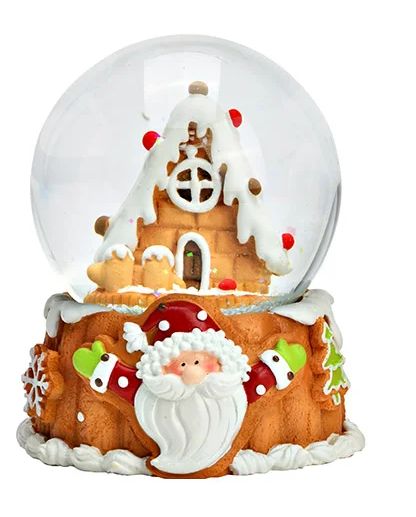 Dekopaket - Weihnachtsbäckerei Lebkuchenfamilie Weihnachtswaffel mit 3 Schneekugeln in mehreren Größen - Schneekugelhaus