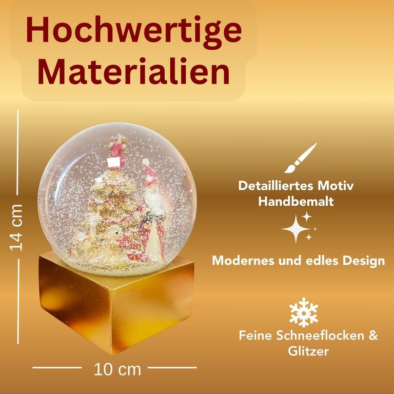 Designer Schneekugel Weihnachtsmann Christbaum rot gold Sockel gold eck PURE - Line 12 cm Durchmesser - Schneekugelhaus