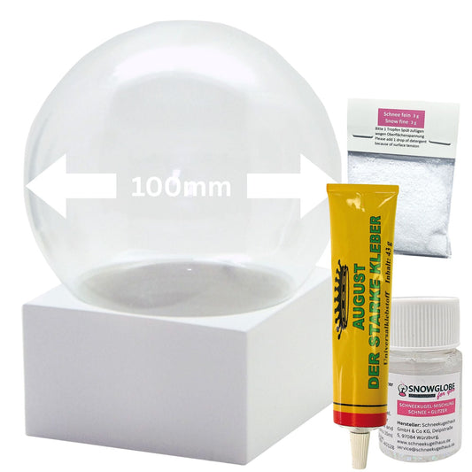 DIY - Komplett - Bastelset für Glas - Schneekugel 100x120mm weiß mit Schnee, Glitzer, Wasserklar & Kleber - Schneekugelhaus