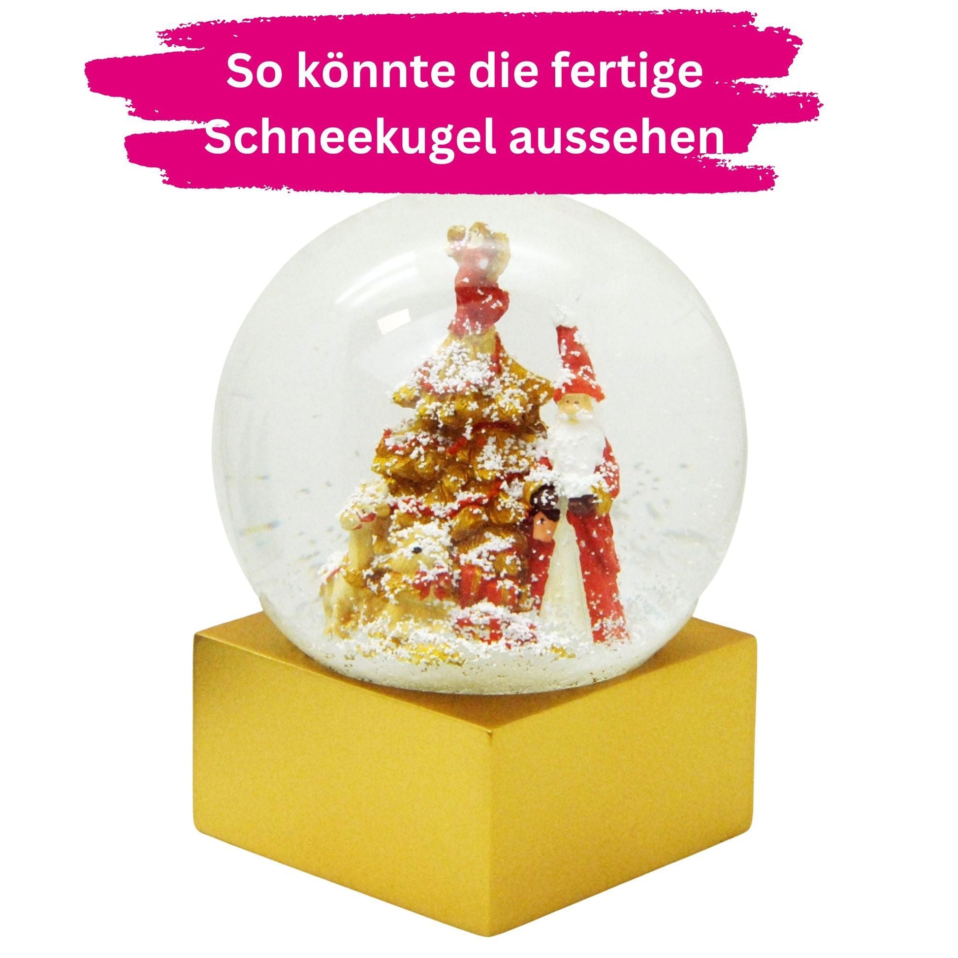 DIY - Komplett - Bastelset für Glas - Schneekugel 120x140mm gold mit Schnee, Glitzer, Wasserklar & Kleber - Schneekugelhaus