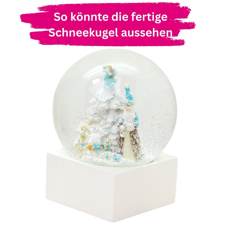 DIY - Komplett - Bastelset für Glas - Schneekugel 120x140mm weiß mit Schnee, Glitzer, Wasserklar & Kleber - Schneekugelhaus