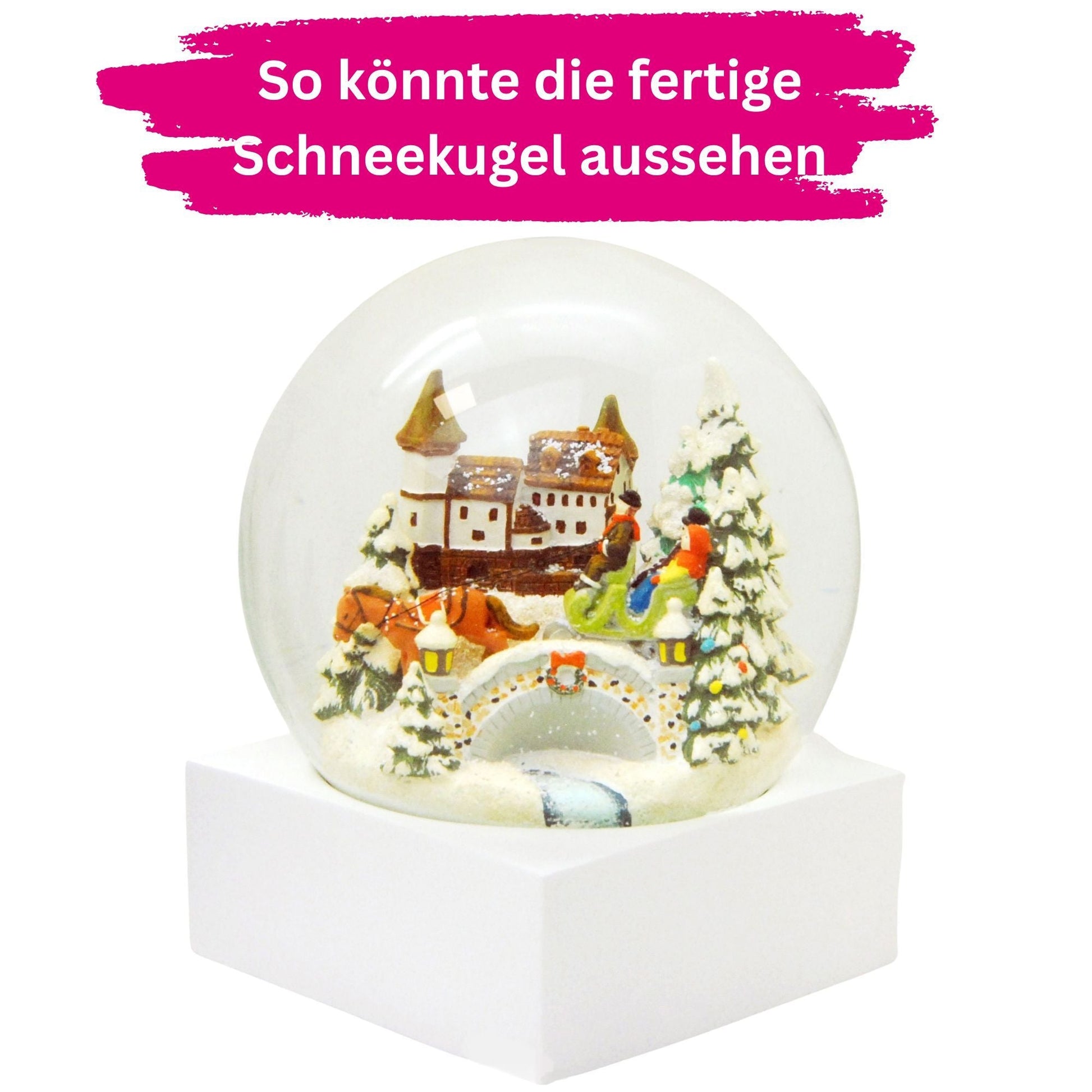 DIY - Komplett - Bastelset für Glas - Schneekugel 150x180mm weiß mit Schnee, Glitzer, Wasserklar & Kleber - Schneekugelhaus