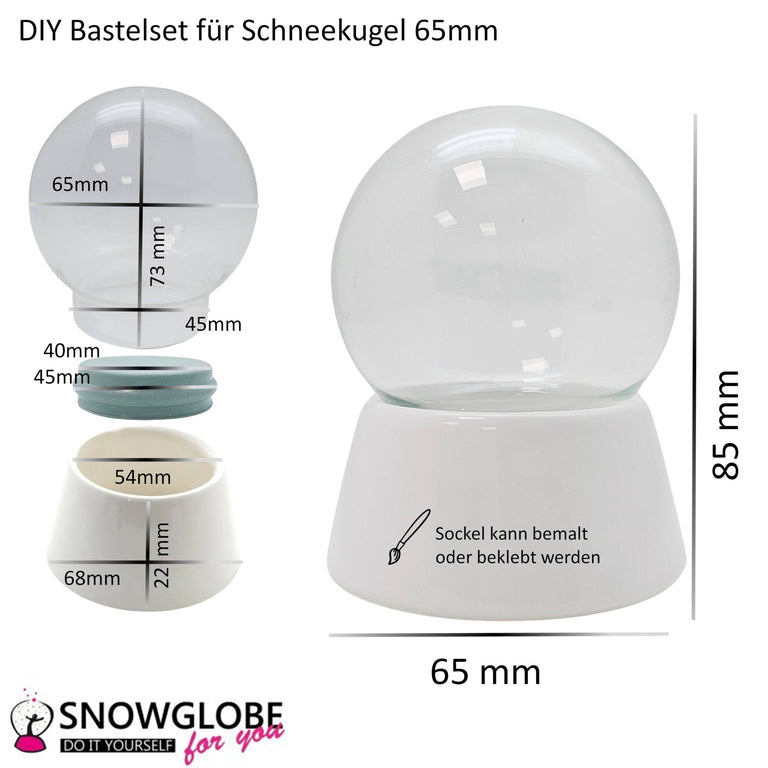 DIY - Komplett - Bastelset für Glas - Schneekugel 65x85mm mit Schnee, Glitzer, Wasserklar & Kleber - Schneekugelhaus