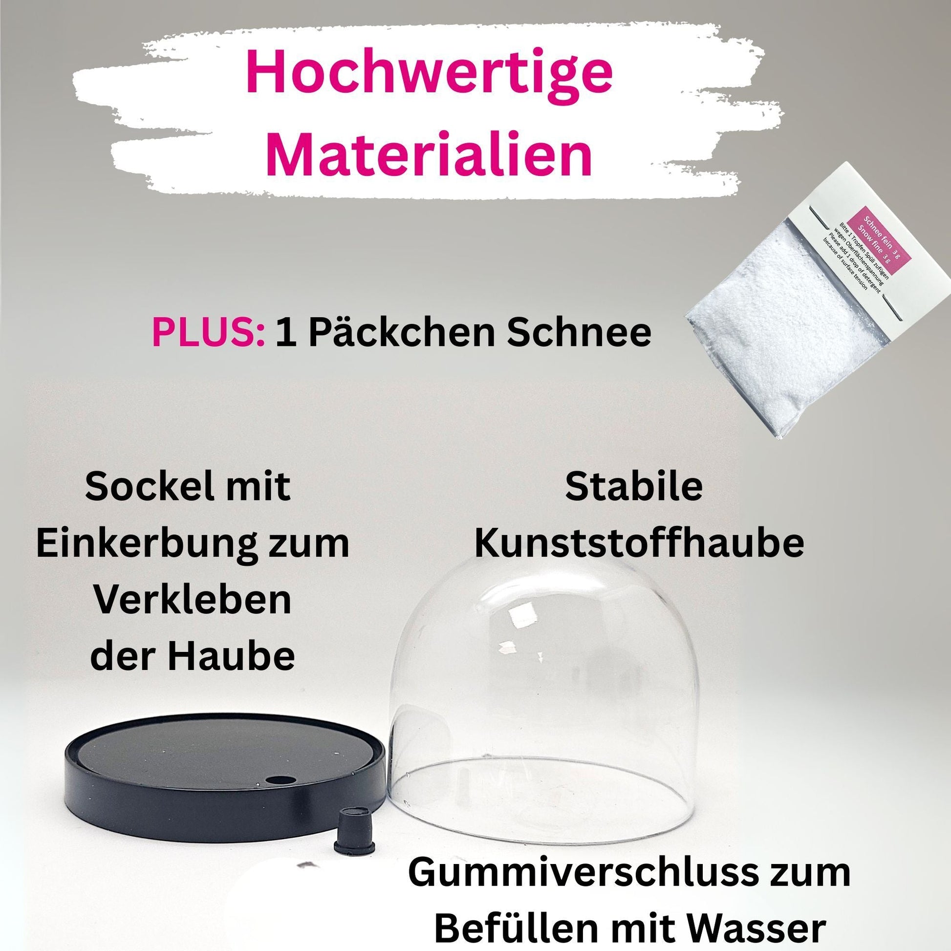 DIY - Komplett - Bastelset für Kunststoff - Schneekugel für FIMO 86x75 mm schwarz mit Schnee, Glitzer, Wasserklar & Kleber - Schneekugelhaus