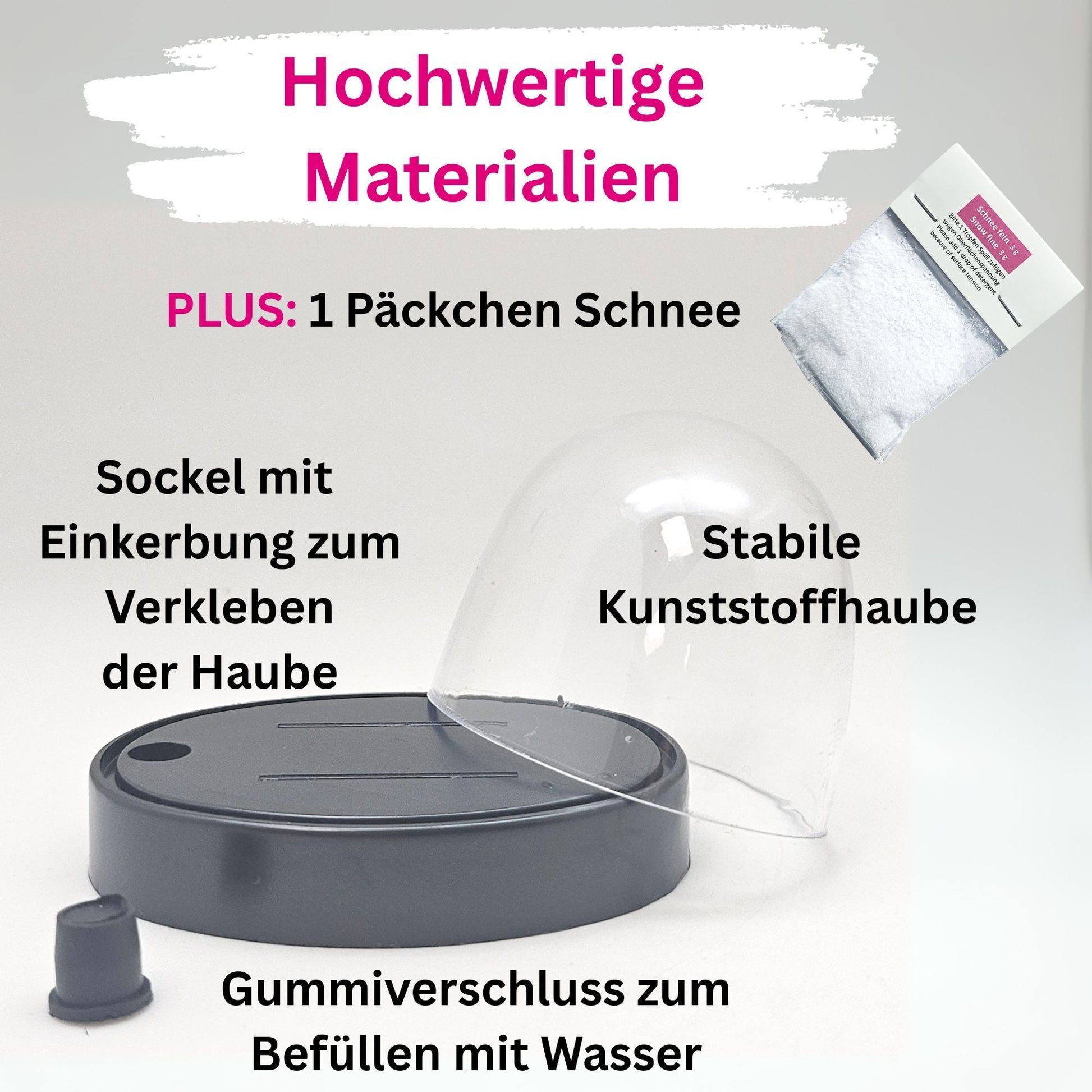 DIY - Komplett - Bastelset für Kunststoff - Schneekugel für FIMO oval 72 x 61 mm schwarz mit Schnee, Glitzer, Wasserklar & Kleber - Schneekugelhaus