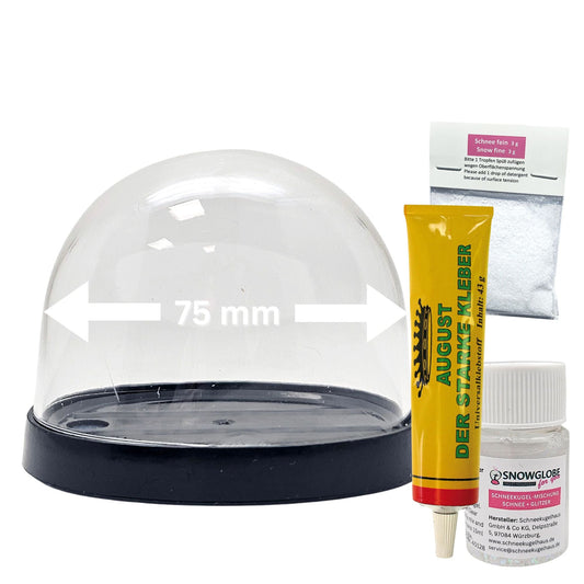 DIY - Komplett - Bastelset für Kunststoff - Schneekugel für FIMO oval 72 x 61 mm schwarz mit Schnee, Glitzer, Wasserklar & Kleber - Schneekugelhaus
