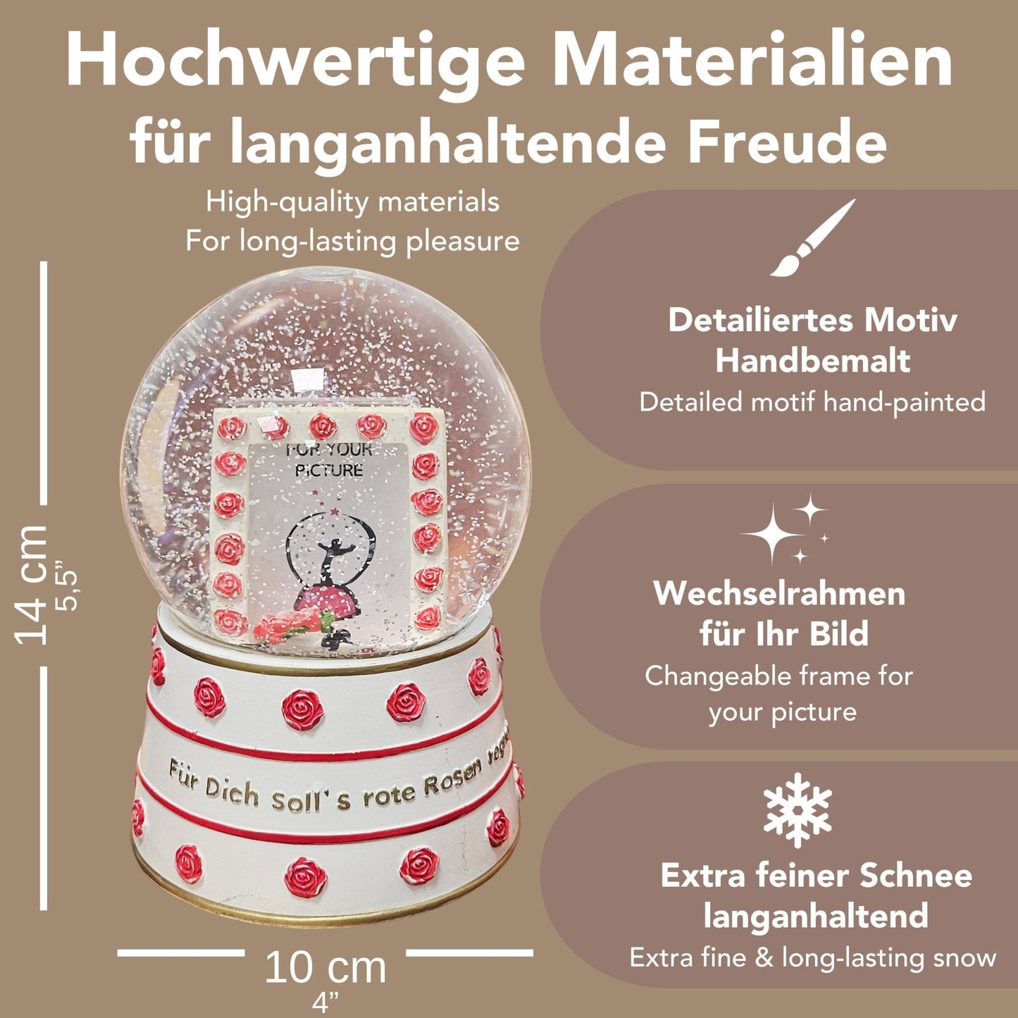 Foto - Schneekugel Für dich soll´s rote Rosen regnen Glaskugel Wechselrahmen - Schneekugelhaus