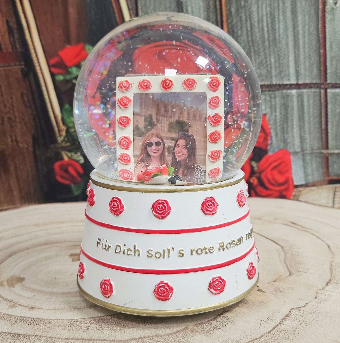 Foto - Schneekugel Für dich soll´s rote Rosen regnen Glaskugel Wechselrahmen - Schneekugelhaus