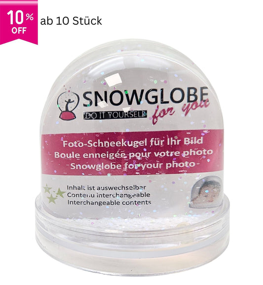 Foto - Schneekugel groß mit transparentem Sockel und pastellfarbener Glitzer - Schneekugelhaus