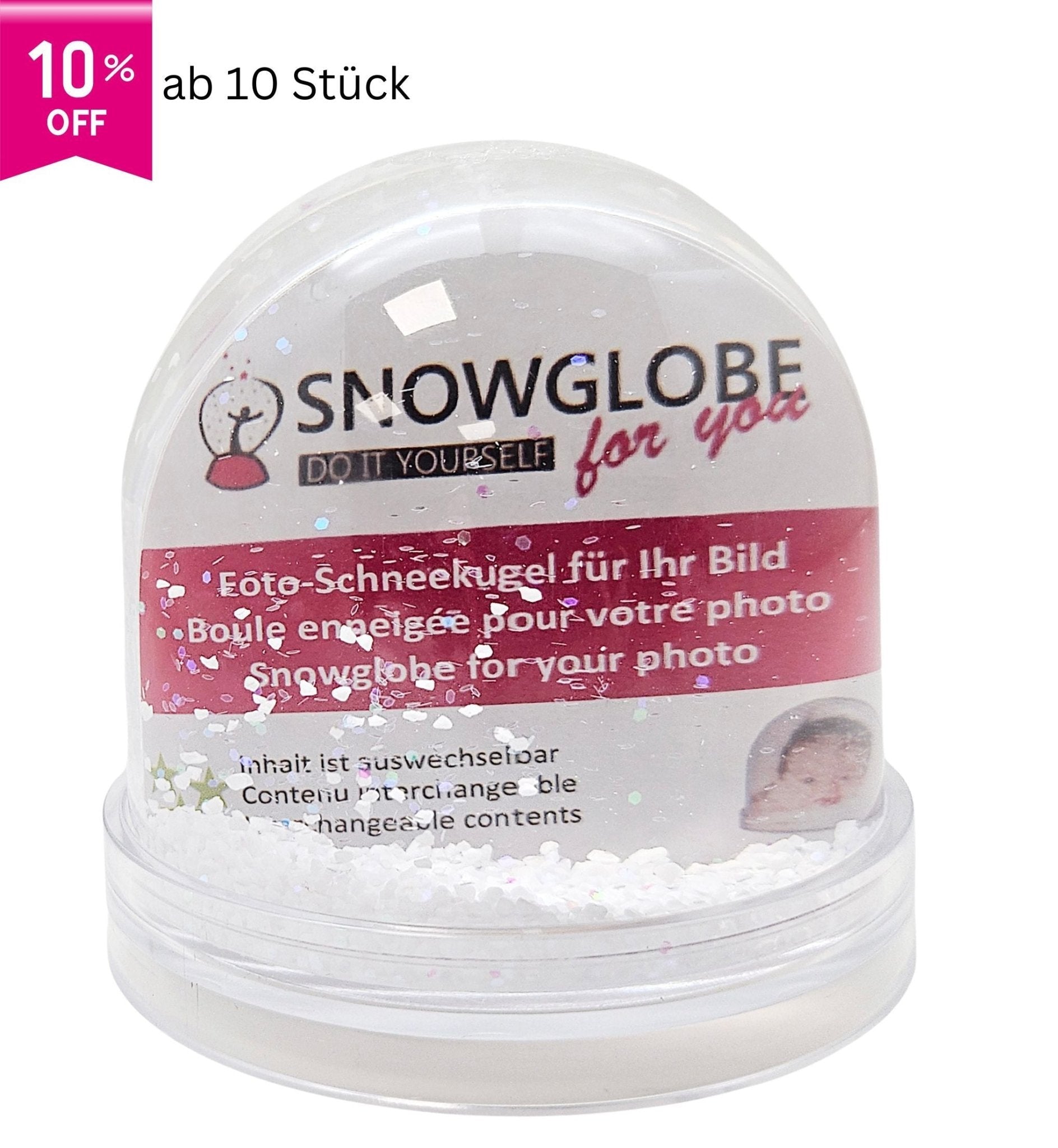 Foto - Schneekugel groß mit transparentem Sockel und Schnee und Glitzer - Schneekugelhaus