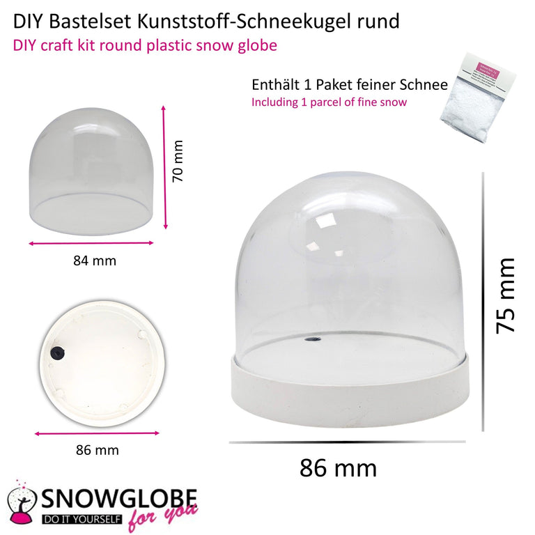 Kunststoff - Schneekugel rund weiß für FIMO 86 x 75 mm - incl. 1 x Schnee - Schneekugelhaus
