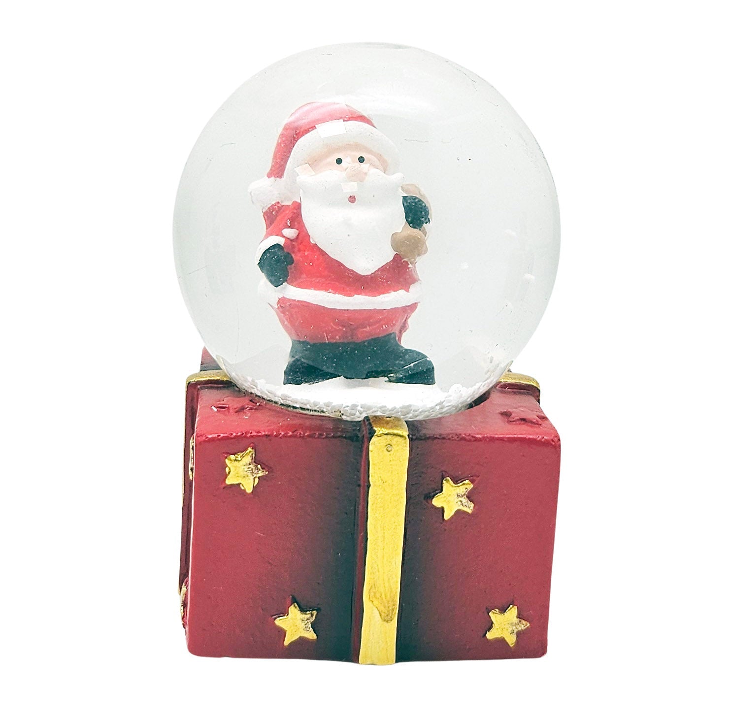 Mini - Schneekugeln Weihnachtsmann Sack auf Geschenke - Sockel 45mm Durchmesser - Schneekugelhaus