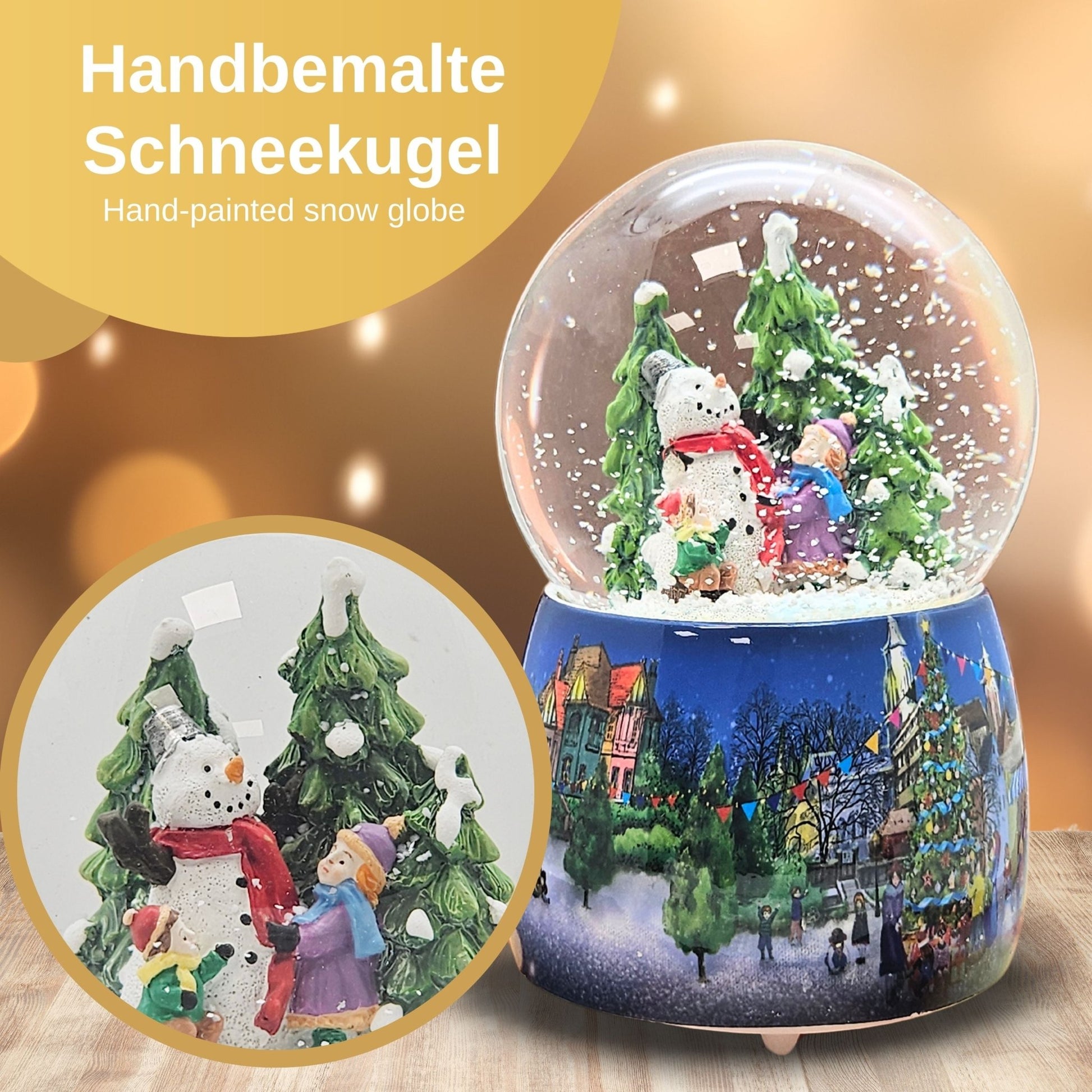 Nostalgie - Schneekugel mit Kinder bauen Schneemann mit Spieluhr - 100mm Durchmesser - Schneekugelhaus