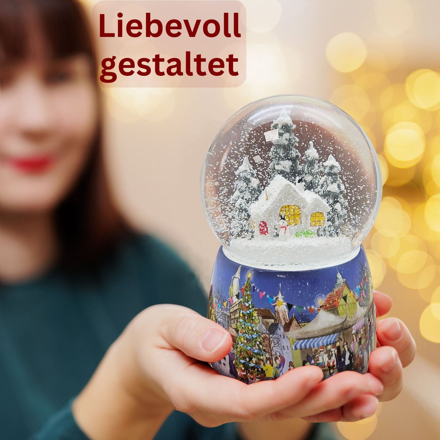 Nostalgie - Schneekugel mit Schneemann vor Hütte mit Spieluhr - 100mm Durchmesser - Schneekugelhaus