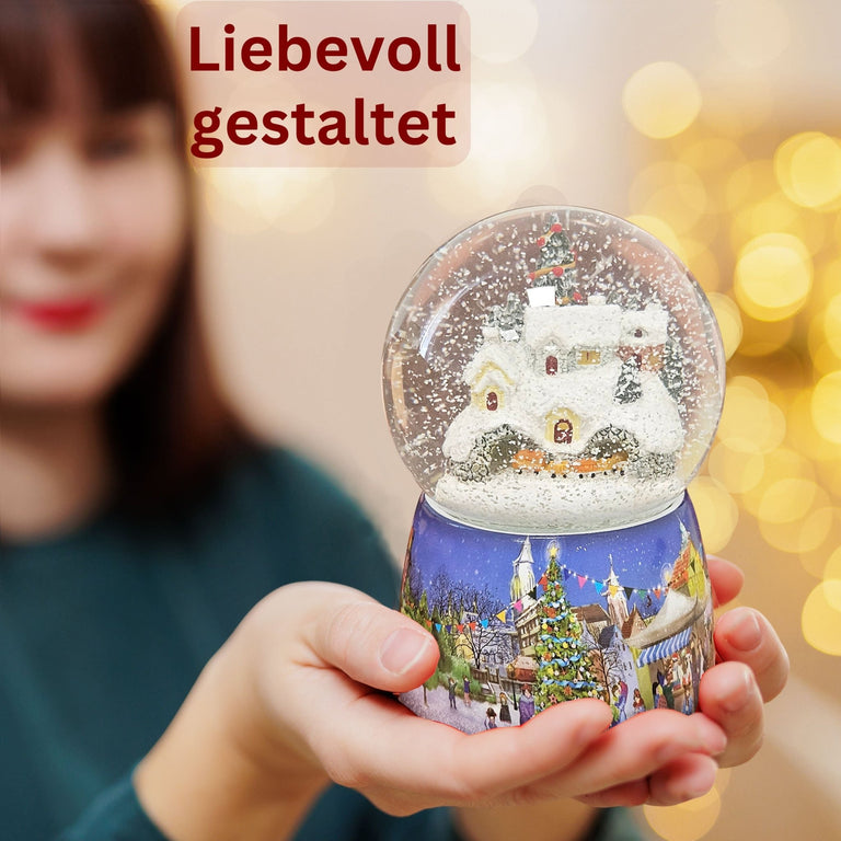 Nostalgie - Schneekugel mit Weihnachtsdorf mit Christbaum und Spieluhr Winter Wonderland - Schneekugelhaus
