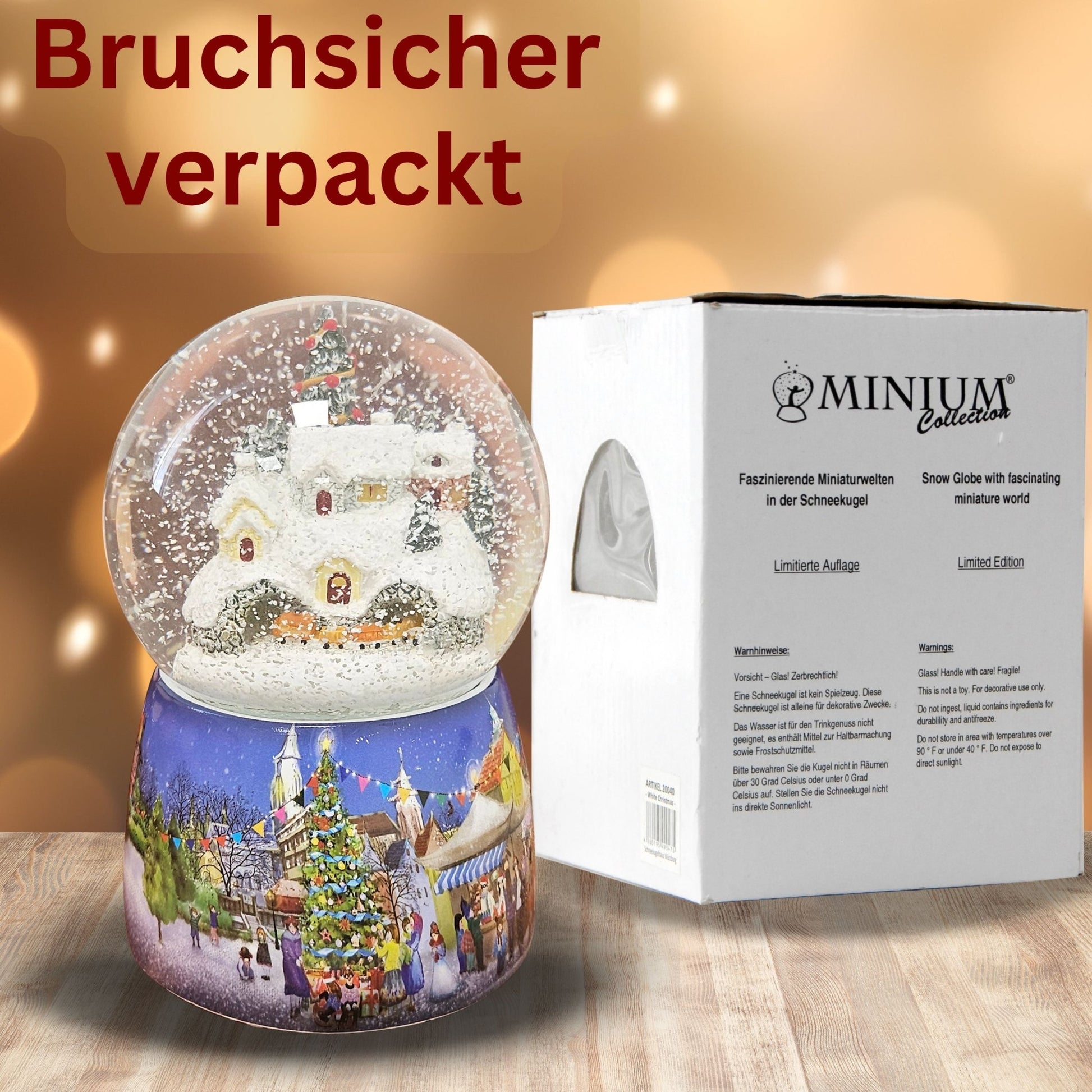 Nostalgie - Schneekugel mit Weihnachtsdorf mit Christbaum und Spieluhr Winter Wonderland - Schneekugelhaus
