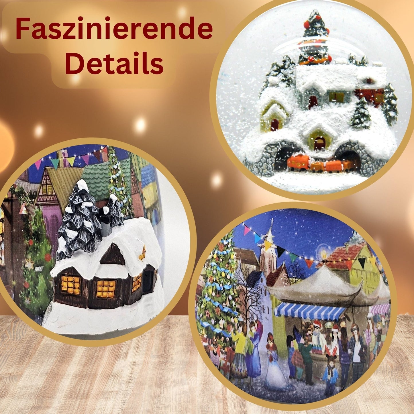 Nostalgie - Schneekugel mit Weihnachtsdorf mit Christbaum und Spieluhr Winter Wonderland - Schneekugelhaus