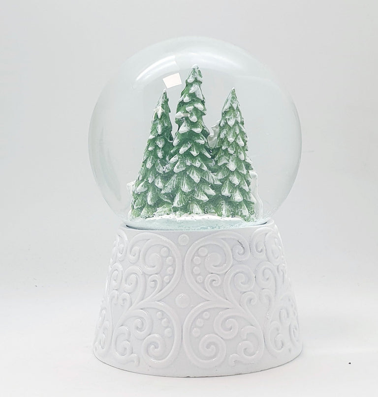 Nostalgische Schneekugel 2 Rehe auf Sockel weiß Ornamente 100 mm Durchmesser mit Spieluhr - Schneekugelhaus
