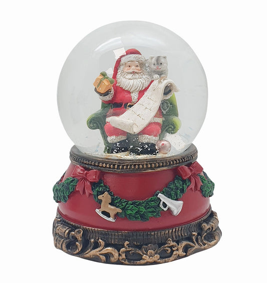 Nostalgische Schneekugel Santa mit Geschenkeliste auf Sockel Weihnachtsdekor rot mm Durchmesser mit Spieluhr - Schneekugelhaus