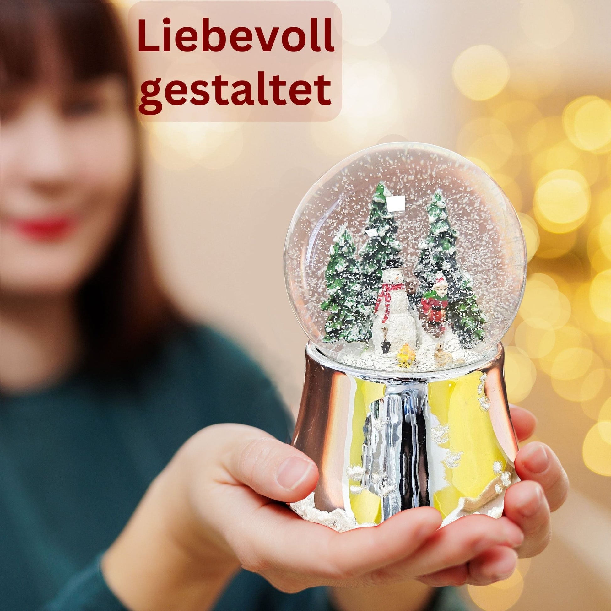 Nostalgische Schneekugel Schneemann steht auf Silber Sockel mit Schneeflocken 100 mm Durchmesser mit Spieluhr - Schneekugelhaus