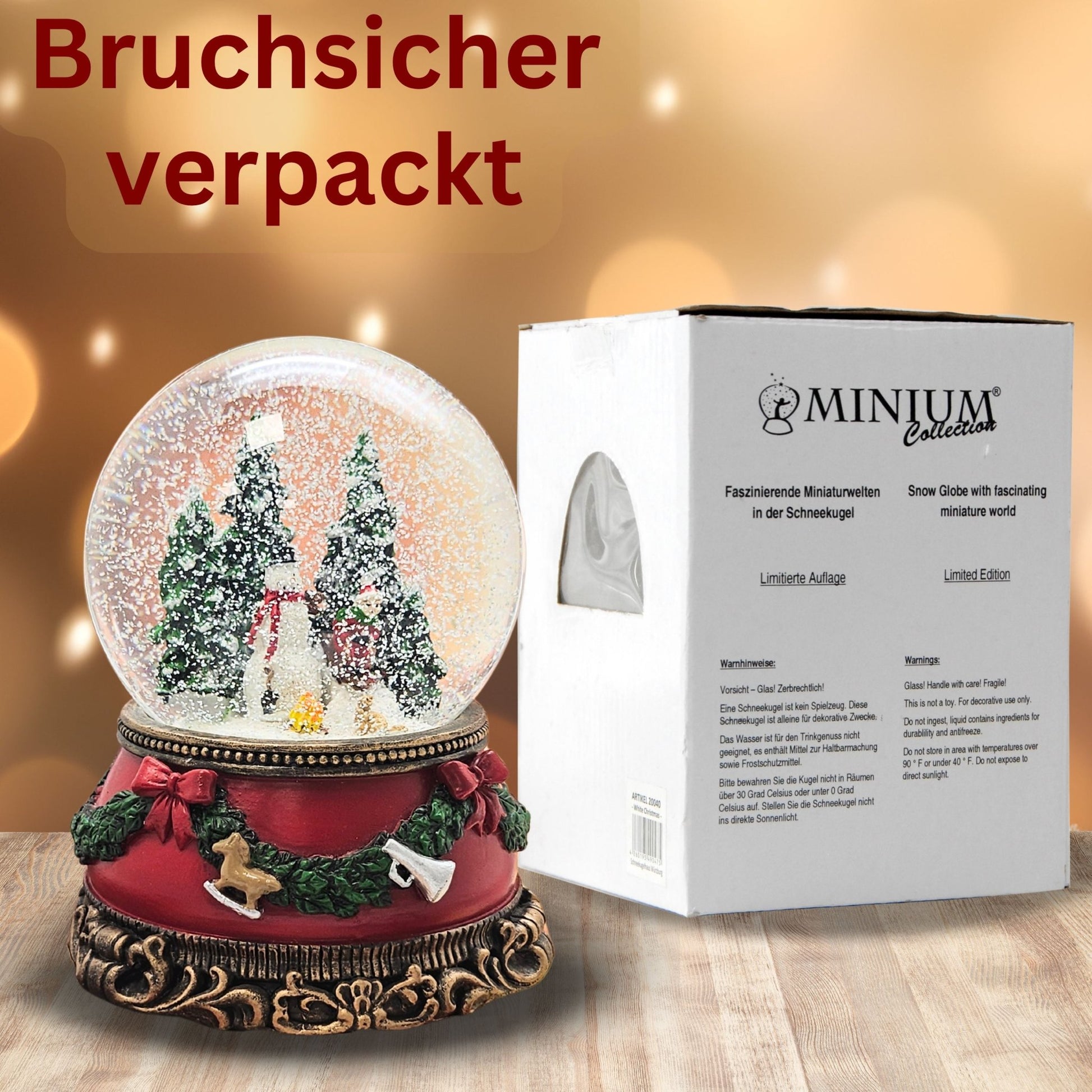 Nostalgische Schneekugel Schneemann steht auf Sockel Weihnachtsdekor rot mm Durchmesser mit Spieluhr - Schneekugelhaus