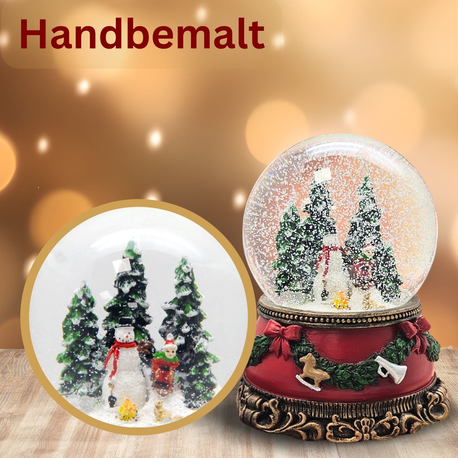 Nostalgische Schneekugel Schneemann steht auf Sockel Weihnachtsdekor rot mm Durchmesser mit Spieluhr - Schneekugelhaus