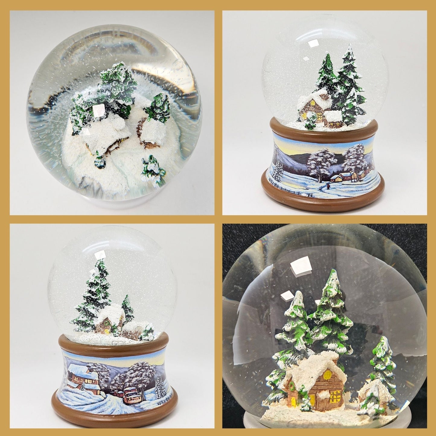 Nostalgische Schneekugel Verschneite Winterhütte auf Winterlandschaft braun 100 mm Durchmesser mit Spieluhr - Schneekugelhaus