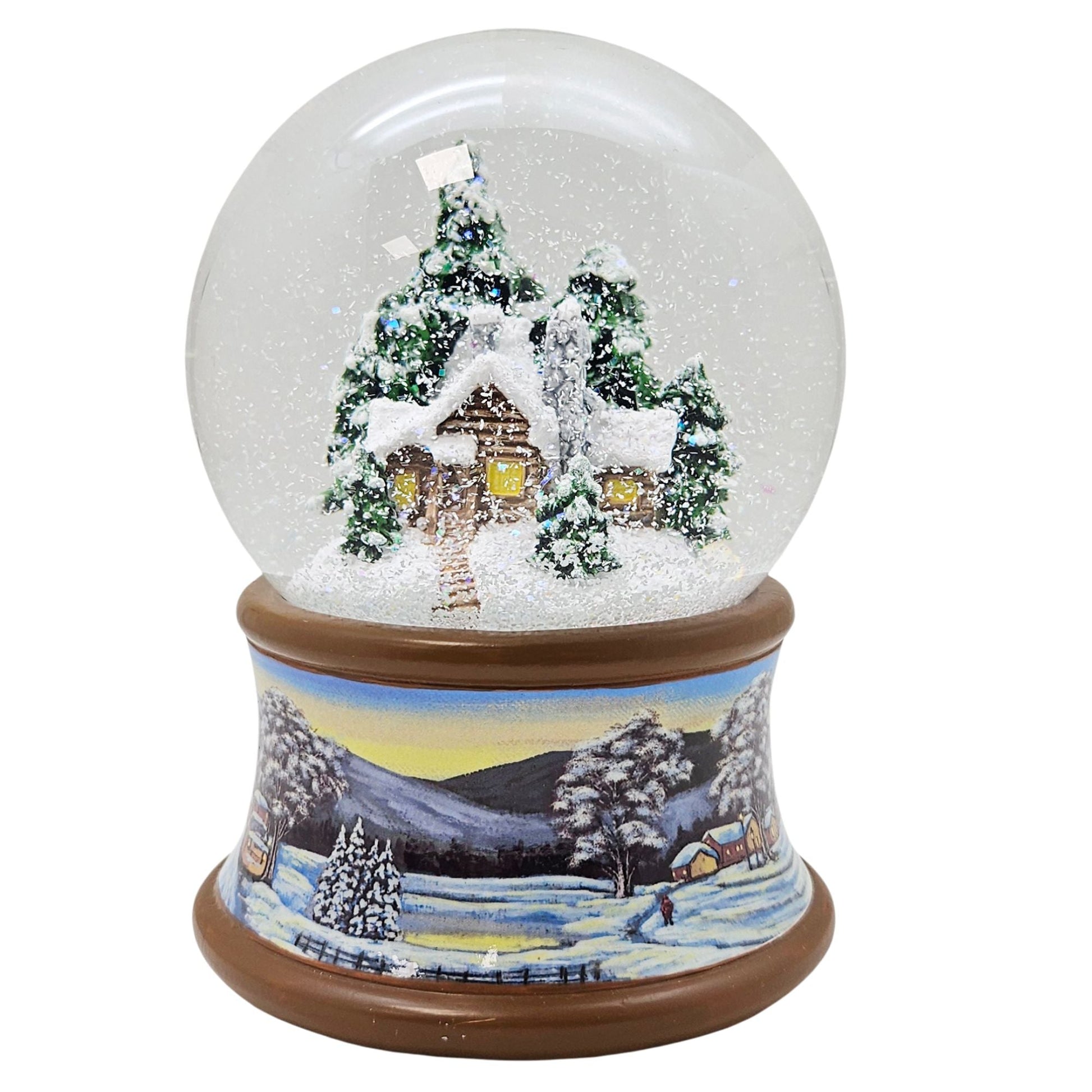 Nostalgische Schneekugel Verschneite Winterhütte auf Winterlandschaft braun 100 mm Durchmesser mit Spieluhr (Kopie) - Schneekugelhaus